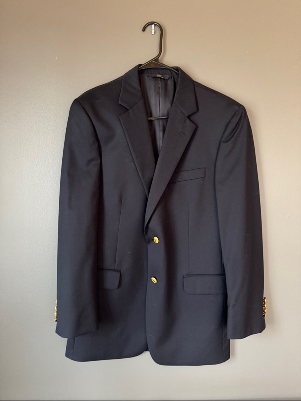 Mens Navy Single-Breasted Blazer with Gold Buttons